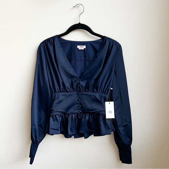 Jason Wu Tops - New with tags stunning Jason Wu Satin Navy Babydoll Blouse